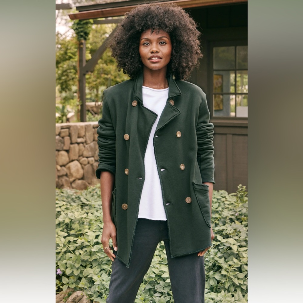 FRANK & EILEEN Belfast Forest Green Pea Coat. Size Large.